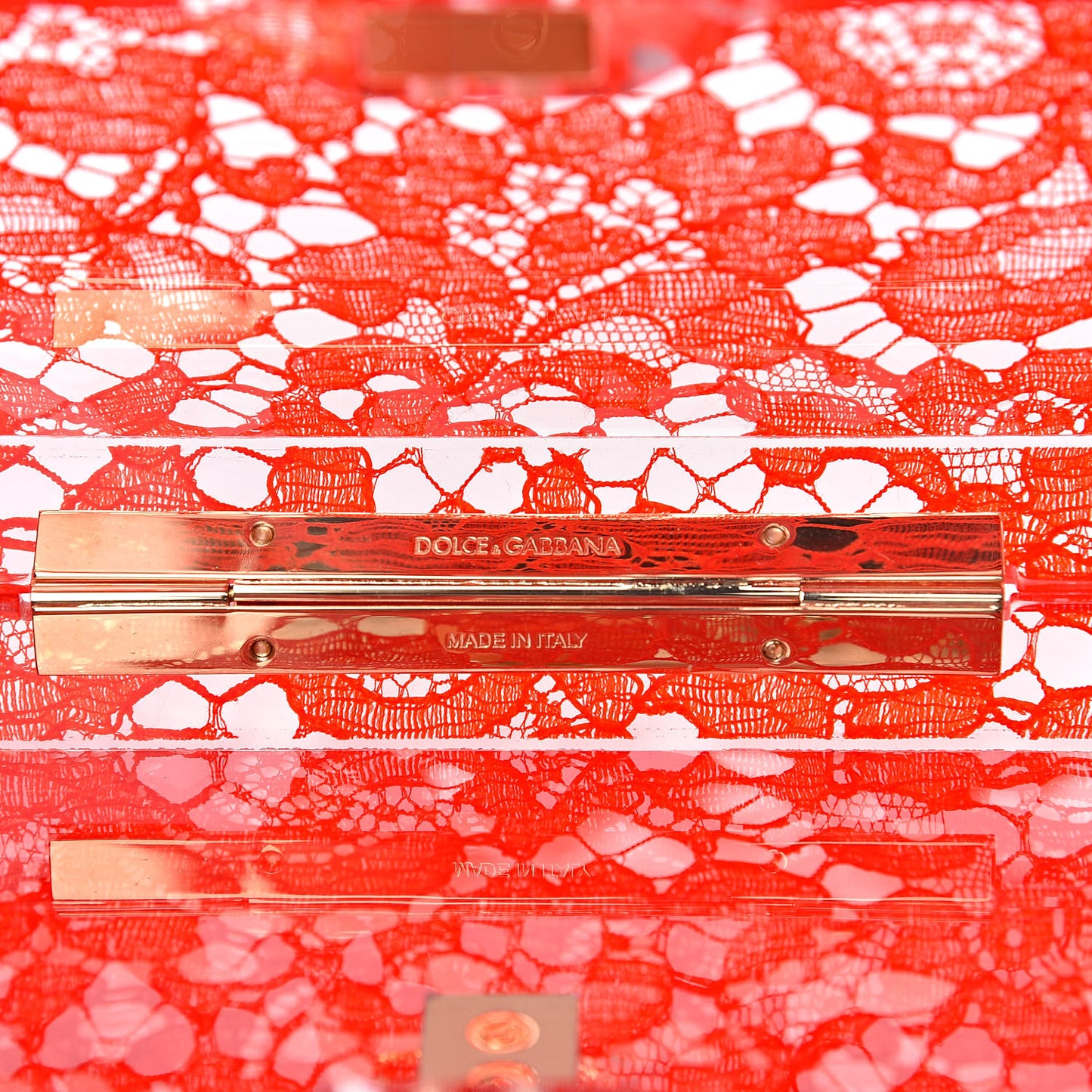 Plexiglass Lace Dolce Box Clutch Red