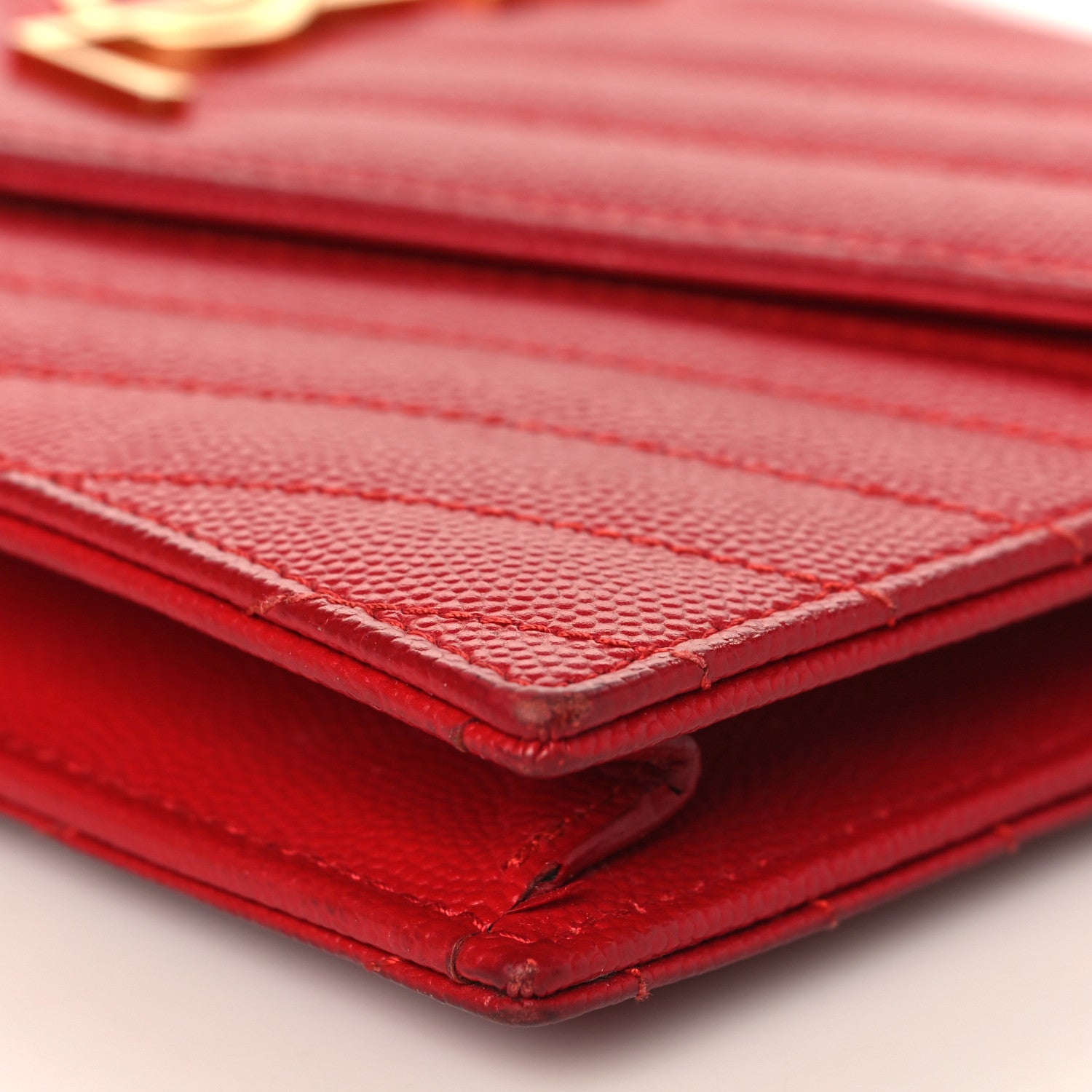 Saint Laurent Grain De Poudre Matelasse Chevron Monogram Envelope Chain Wallet Red 8 of 9