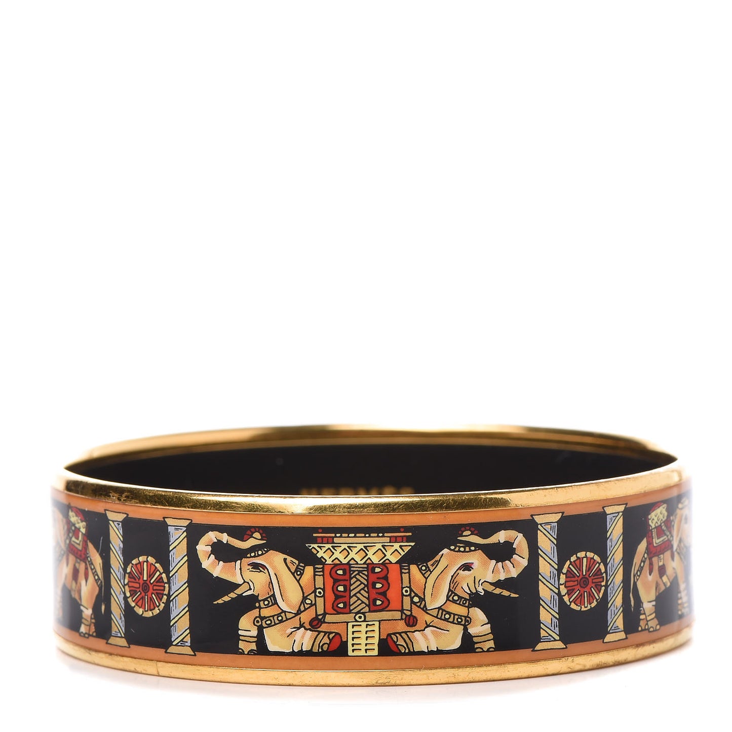 Enamel Printed Elephant Torana Wide Bracelet 70 Black