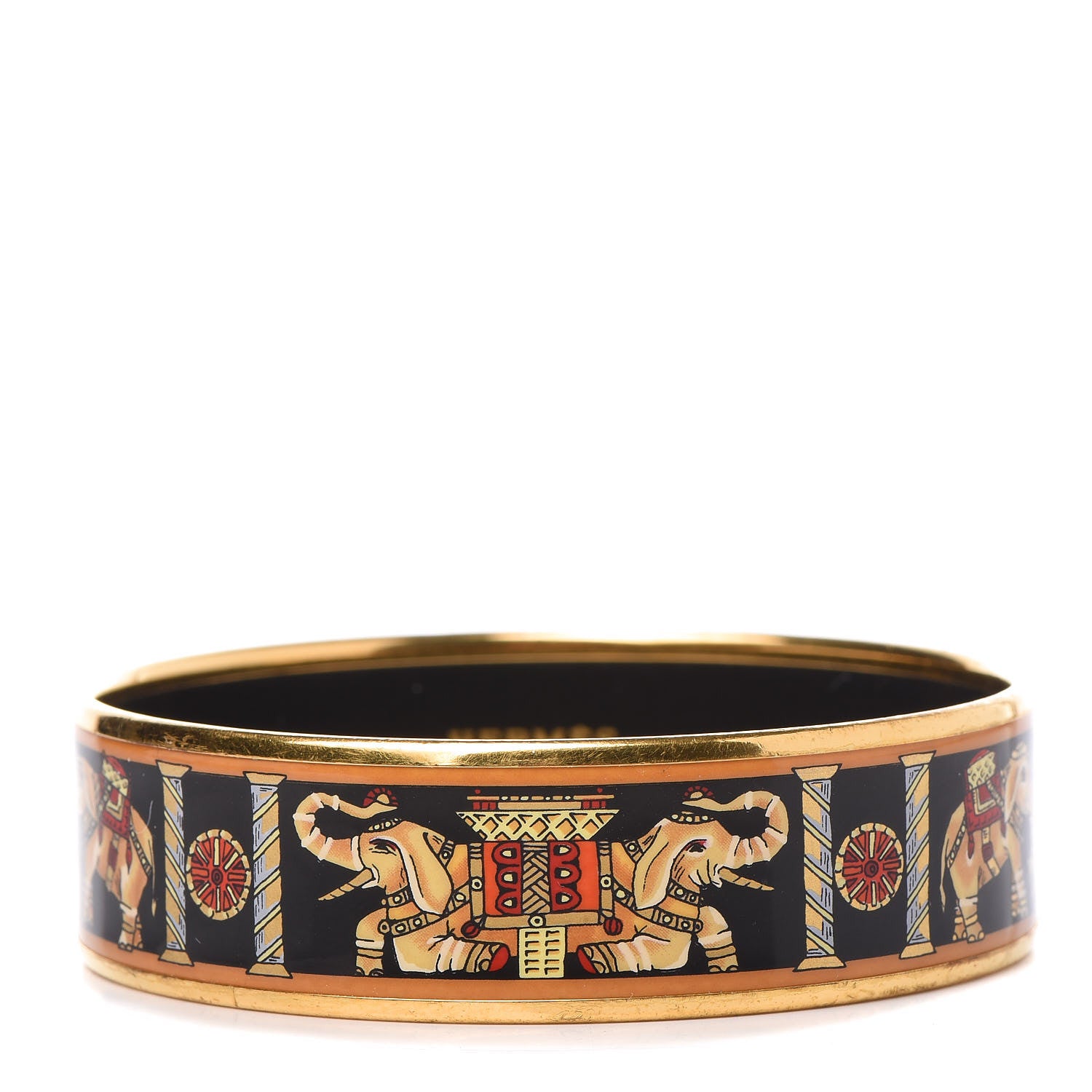 Hermes Enamel Printed Elephant Torana Wide Bracelet 70 Black 1 of 5