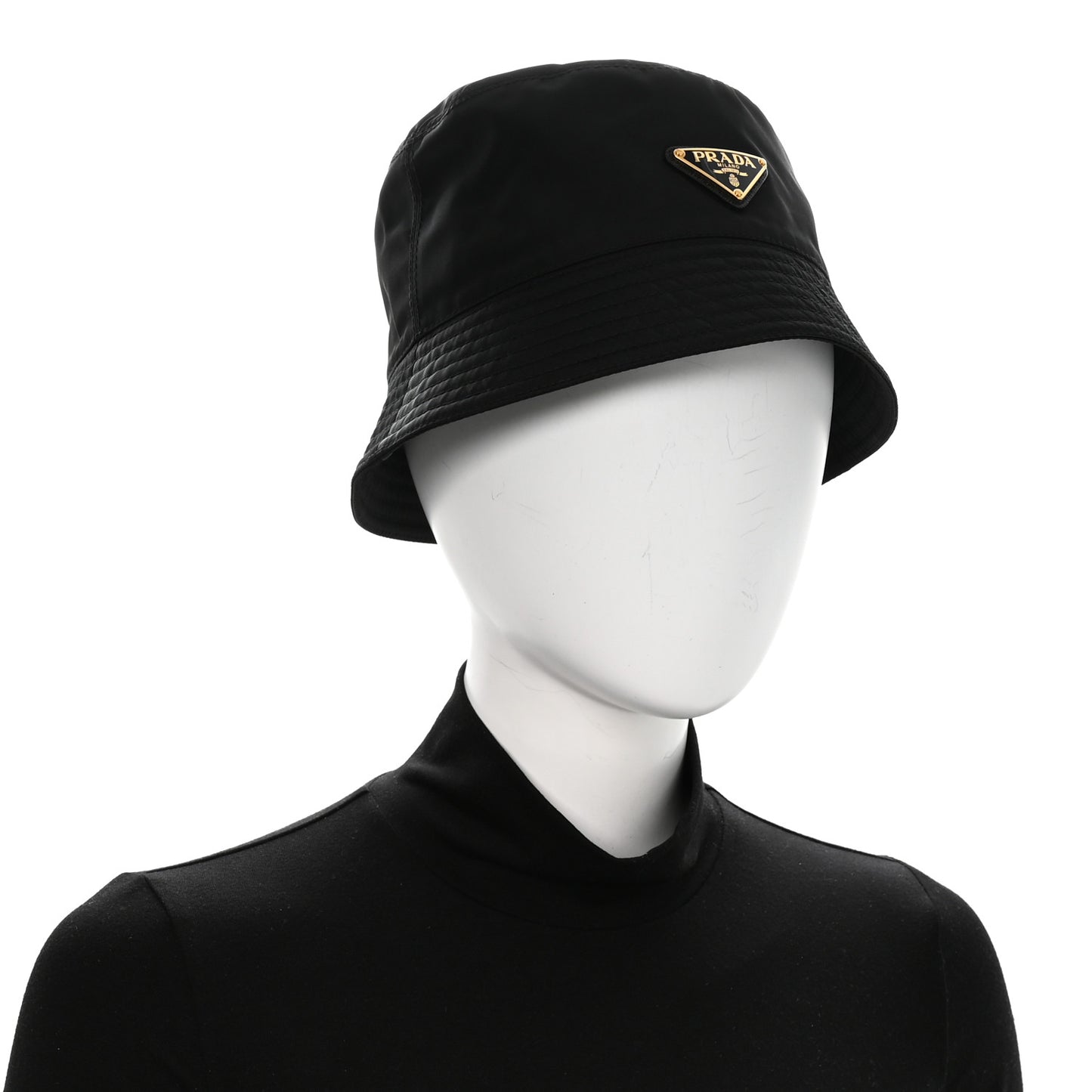 Re-Nylon Metal Triangle Logo Womens Bucket Hat M Black