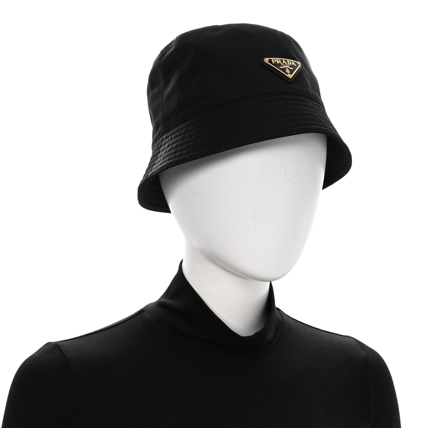 Prada Re-Nylon Metal Triangle Logo Womens Bucket Hat M Black 2 of 8