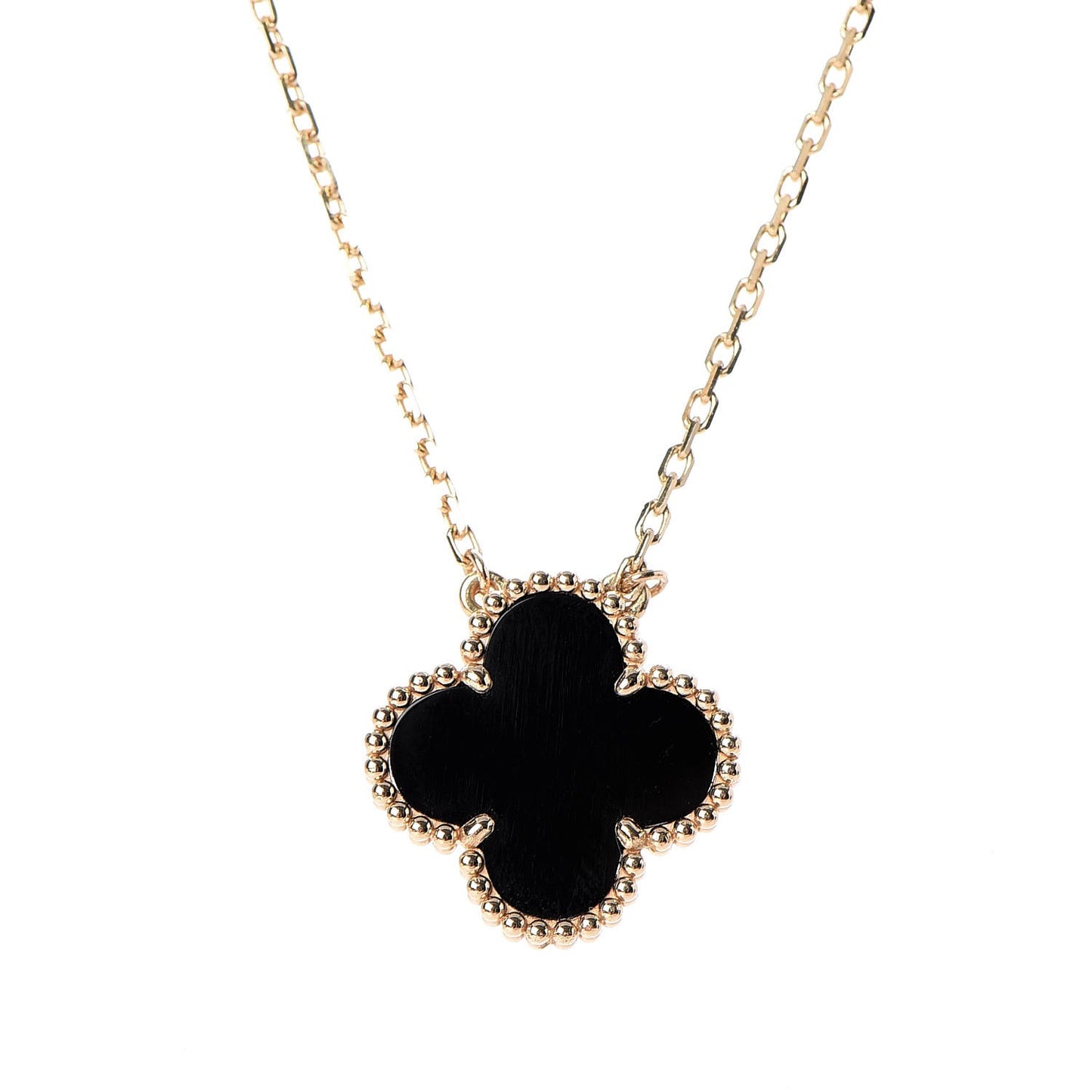 18K Yellow Gold Black Onyx Vintage Alhambra Pendant Necklace