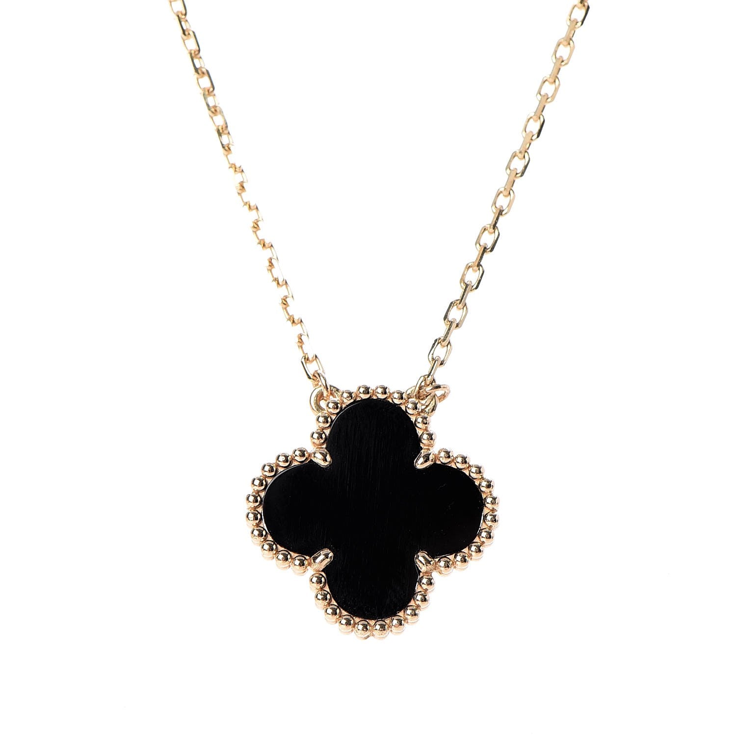 Van Cleef & Arpels 18K Yellow Gold Black Onyx Vintage Alhambra Pendant Necklace 4 of 12