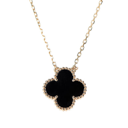 Van Cleef & Arpels 18K Yellow Gold Black Onyx Vintage Alhambra Pendant Necklace 4 of 12