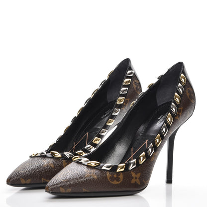 Louis Vuitton Calfskin Monogram Eldorado Pumps 38.5 Cacao 3 of 8