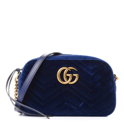 Gucci Velvet Matelasse Small GG Marmont Chain Shoulder Bag Cobalt 1 of 10