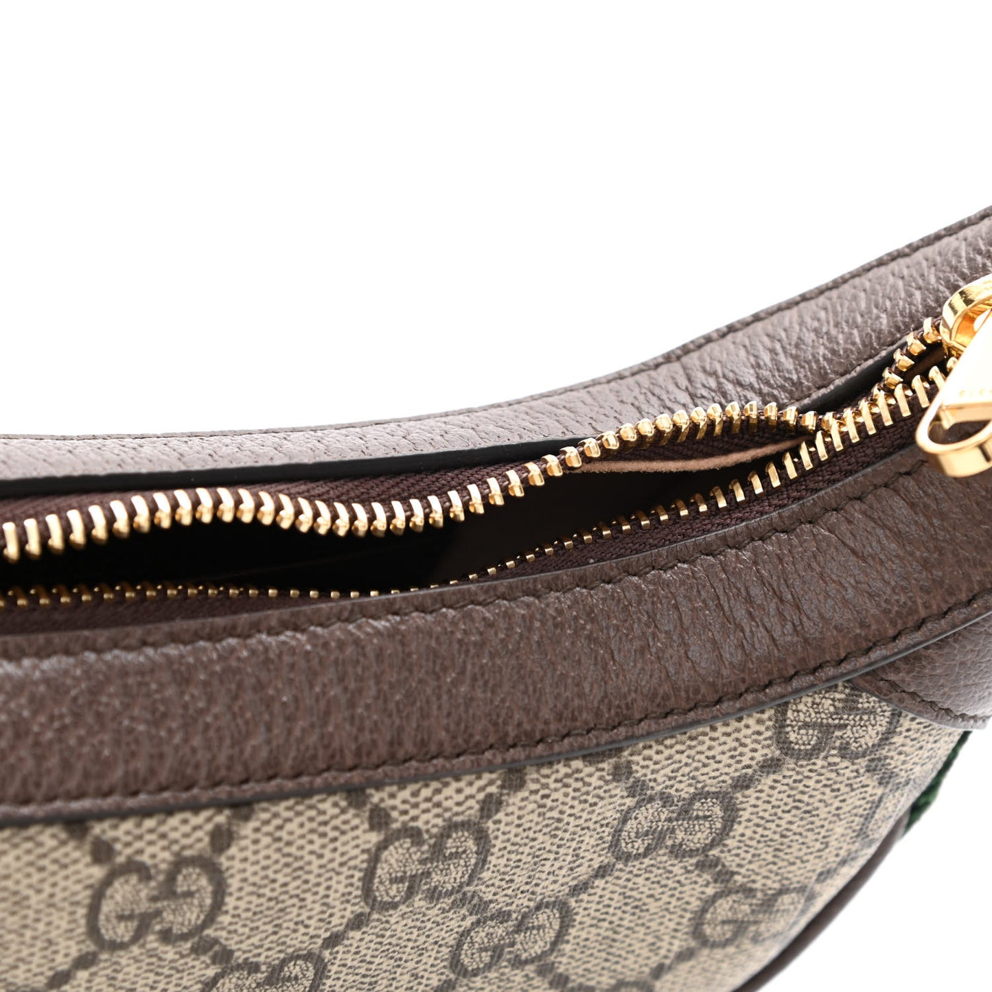 GG Supreme Monogram Textured Calfskin Web Mini Ophidia Half Moon Hobo Beige Ebony New Acero