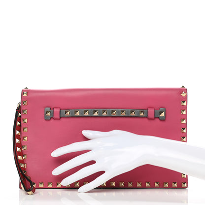Valentino Garavani Nappa Rockstud Wristlet Clutch Deep Rose Green Grey Scarlet 2 of 13