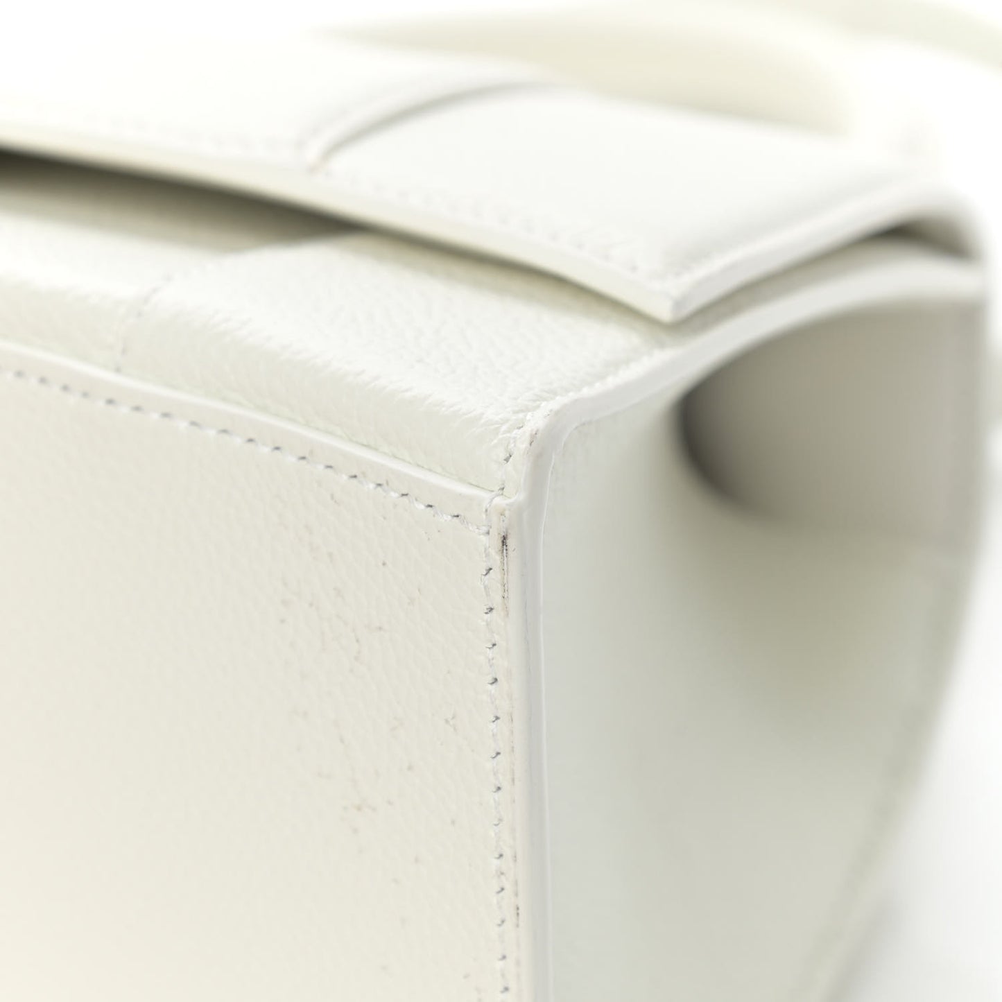 Grained Calfskin Small Hourglass Top Handle Bag White