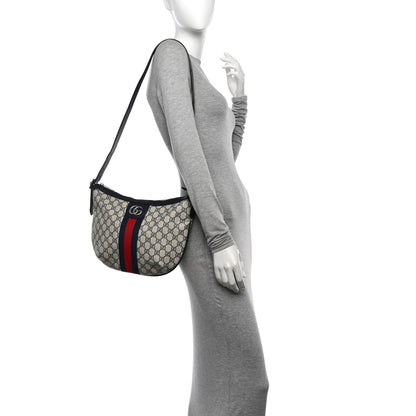 Gucci GG Supreme Monogram Textured Dollar Calfskin Web Small Ophidia Half Moon Hobo Beige Blue 2 of 11
