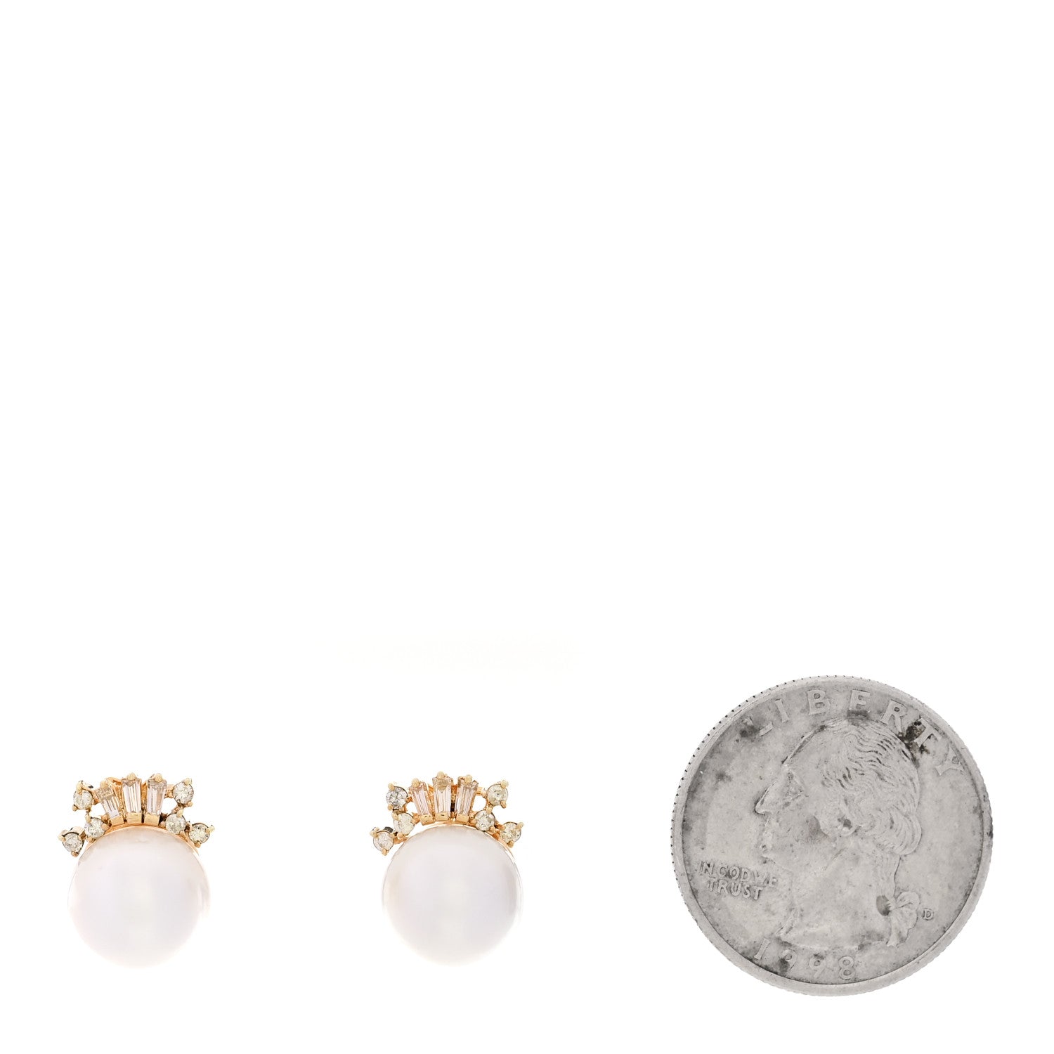 Parker & West by FASHIONPHILE 14K Yellow Gold Diamond Cultured Pearl 10.5-11mm Earrings 2 of 5