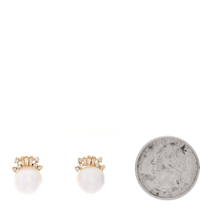 Parker & West by FASHIONPHILE 14K Yellow Gold Diamond Cultured Pearl 10.5-11mm Earrings 2 of 5