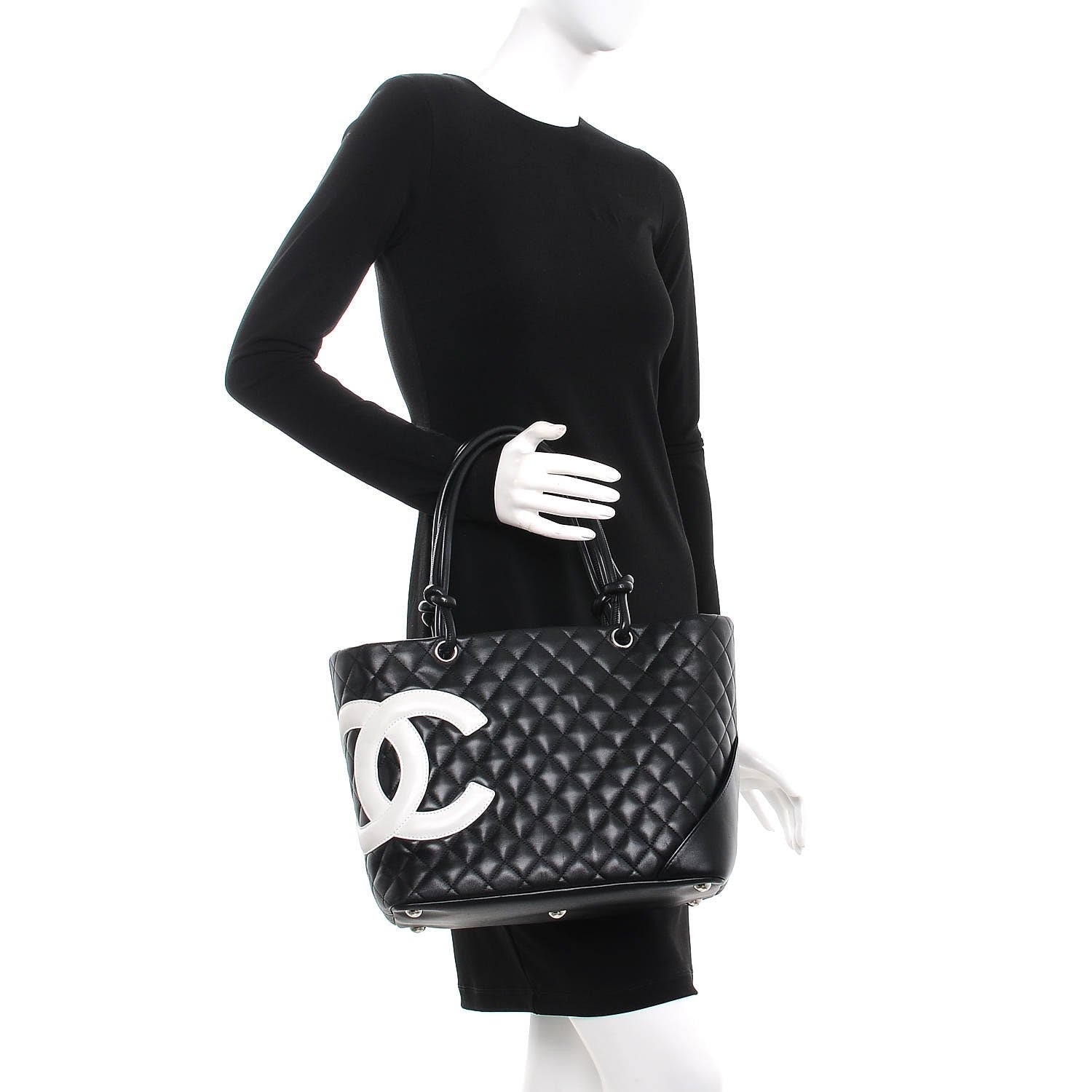Chanel Calfskin Quilted Large Cambon Tote Black White 2 of 9