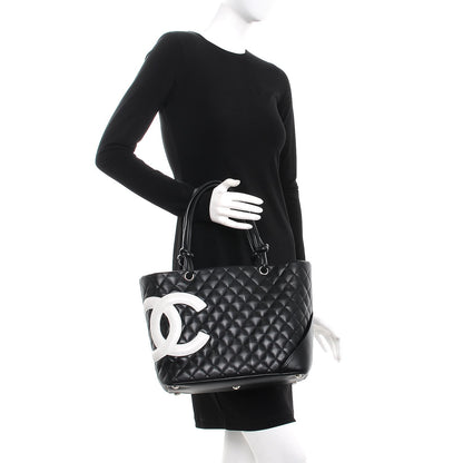 Chanel Calfskin Quilted Large Cambon Tote Black White 2 of 9