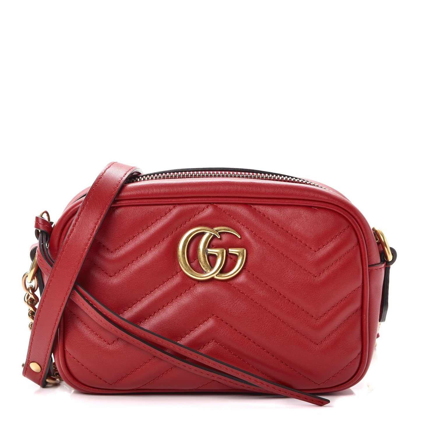 Calfskin Matelasse Mini GG Marmont Chain Shoulder Bag Hibiscus Red
