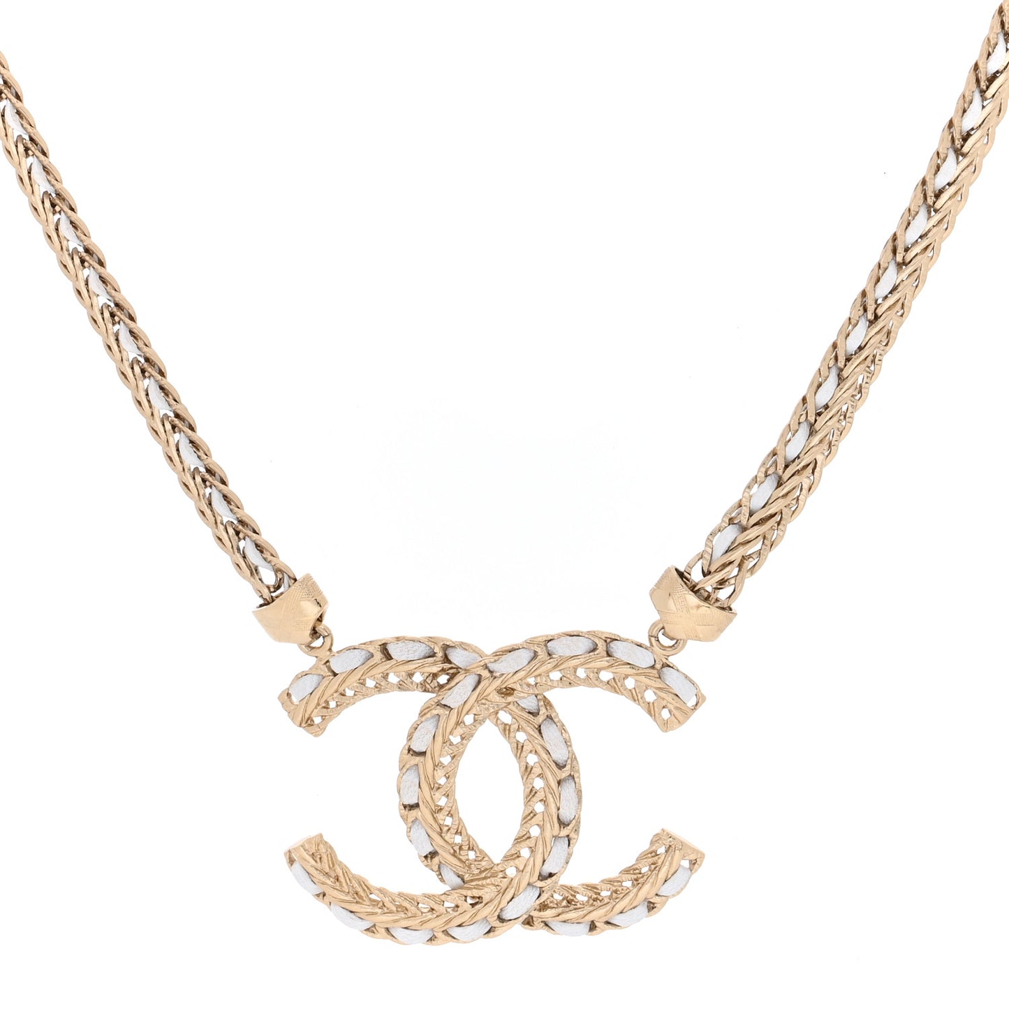 Metal Lambskin CC Chain Necklace Gold White