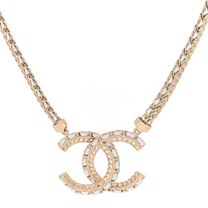 Chanel Metal Lambskin CC Chain Necklace Gold White 1 of 4