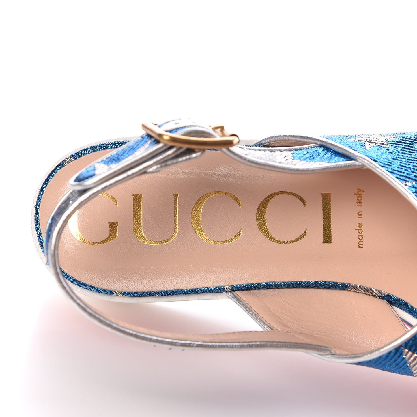 Nappa Silk Lurex Starry Sky Crossover Platform Sandals 40 Bluette Silver