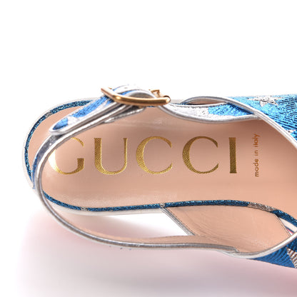 Gucci Nappa Silk Lurex Starry Sky Crossover Platform Sandals 40 Bluette Silver 7 of 9