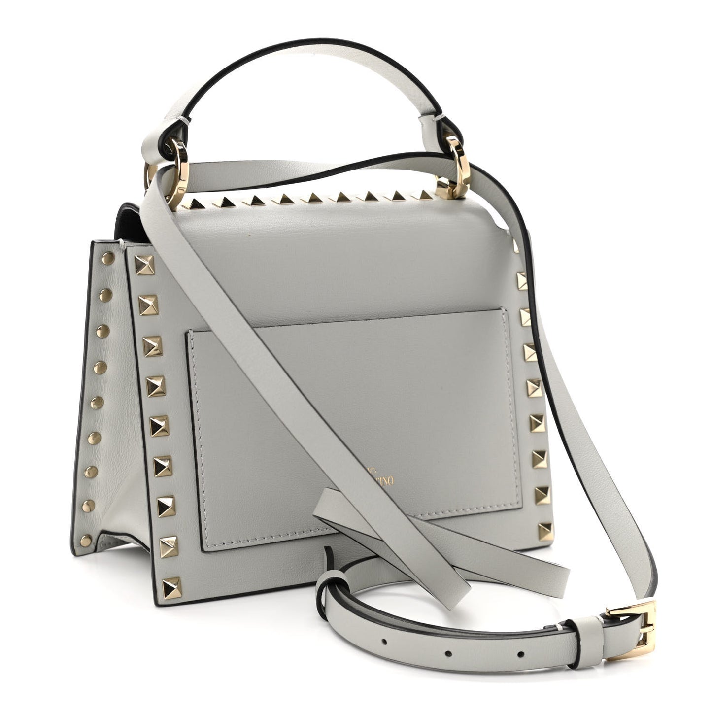 Calfskin Rockstud Overlay Flap Top Handle Bag Light Grey