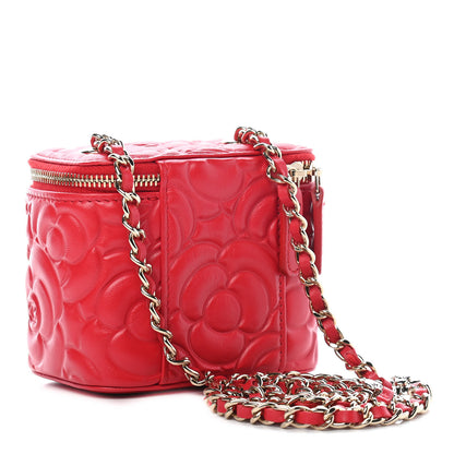 Chanel Lambskin Camellia Embossed Mini Vanity Case With Chain Red 2 of 8