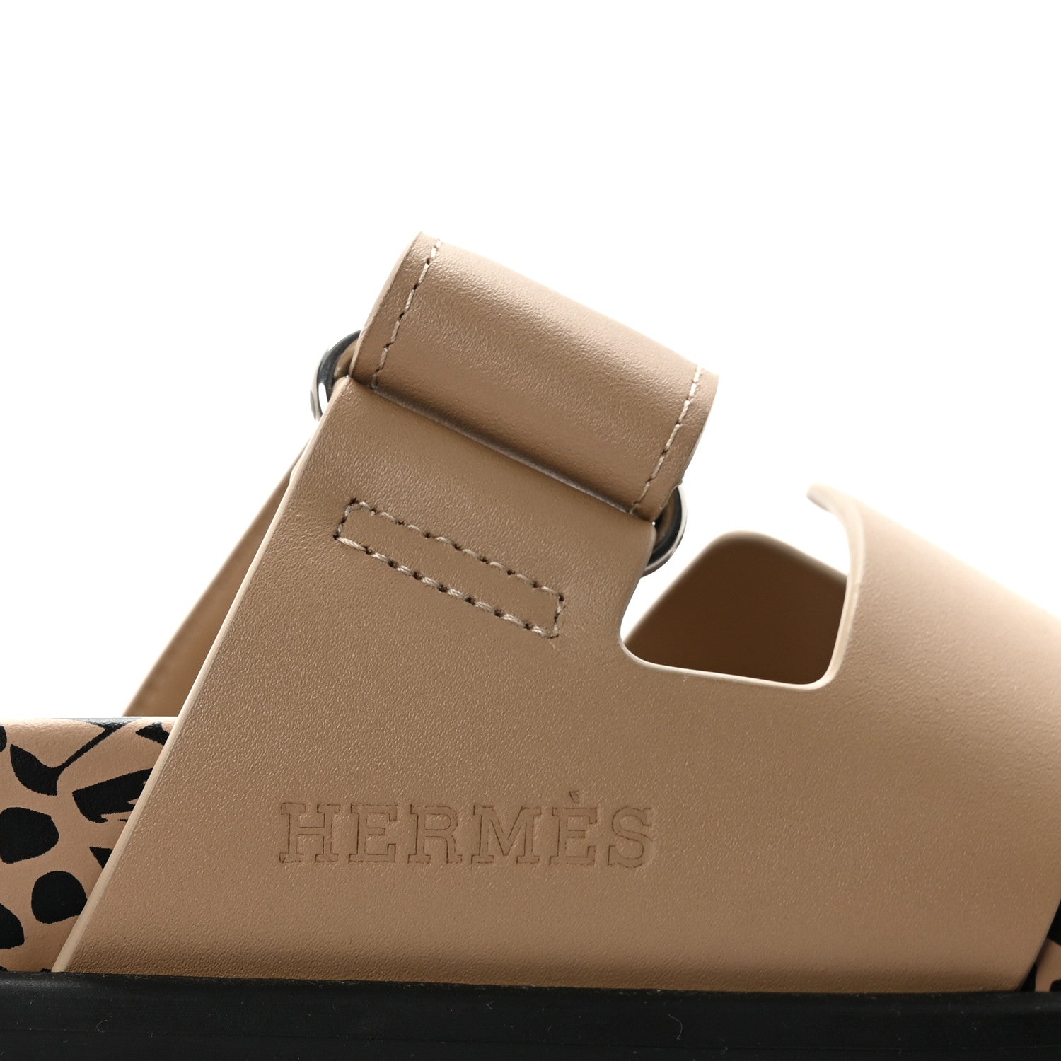 Hermes Calfskin Leopard Womens Chypre Sandals 38.5 Beige Argile 8 of 10