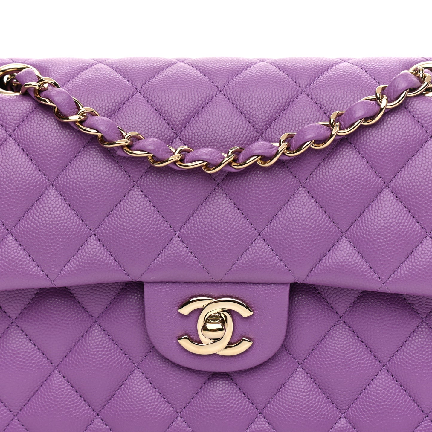 Caviar Quilted Small Double Flap Purple