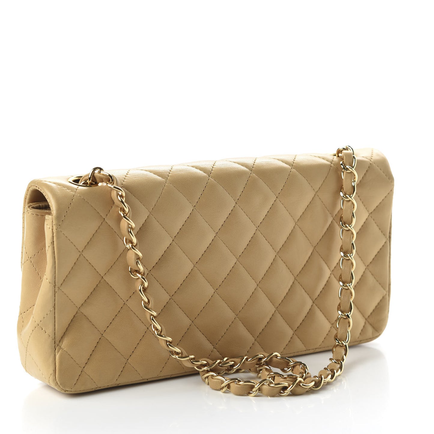 Lambskin Quilted East West Flap Beige
