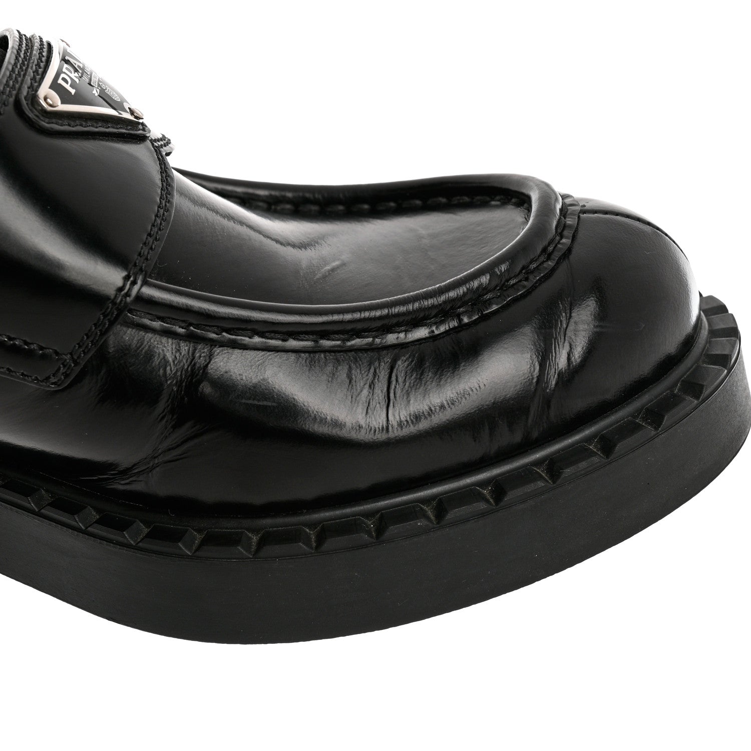 Prada Spazzolato Metal Triangle Logo 50mm Loafers 40.5 Black 9 of 12