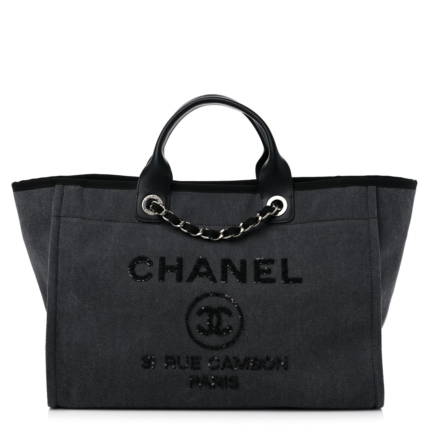 Canvas Sequin Medium Deauville Tote Charcoal