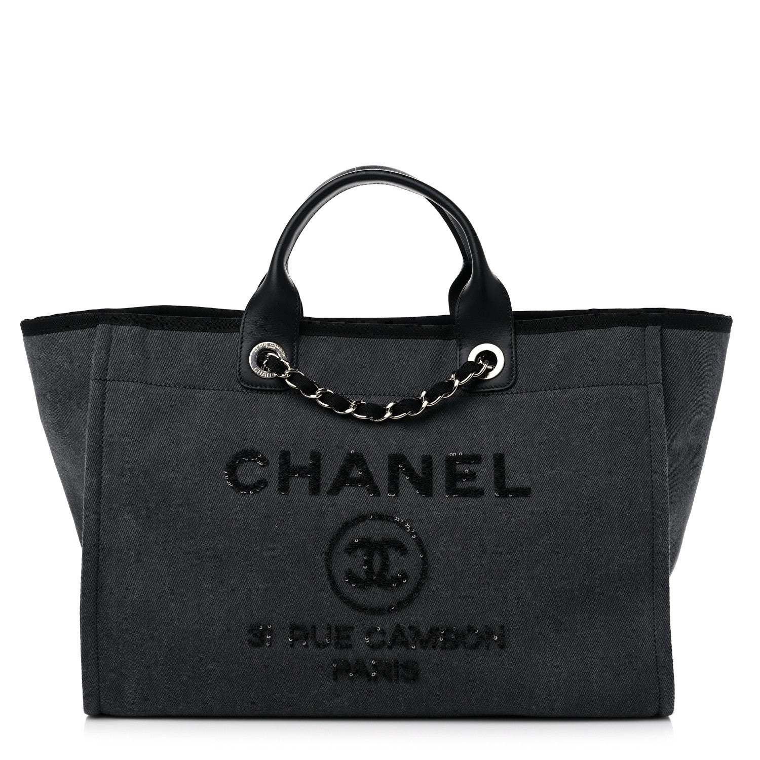 Chanel Canvas Sequin Medium Deauville Tote Charcoal 1 of 9