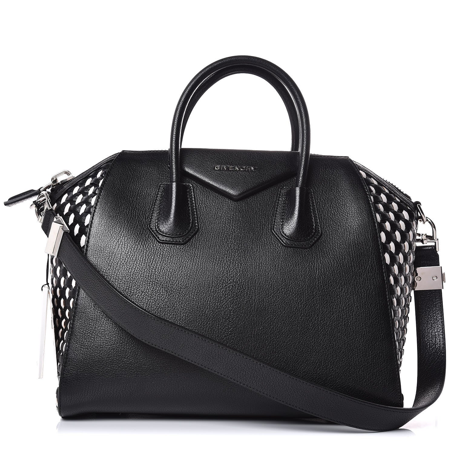 Givenchy Sugar Goatskin Woven Medium Antigona Black White 1 of 7