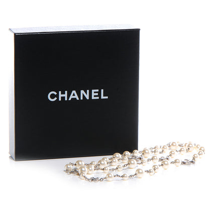 Chanel Crystal Pearl CC Long Necklace Silver 8 of 8