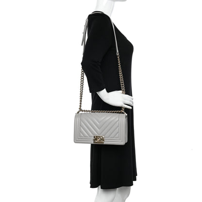 Chanel Caviar Chevron Quilted Medium Boy Flap Grey 2 of 12