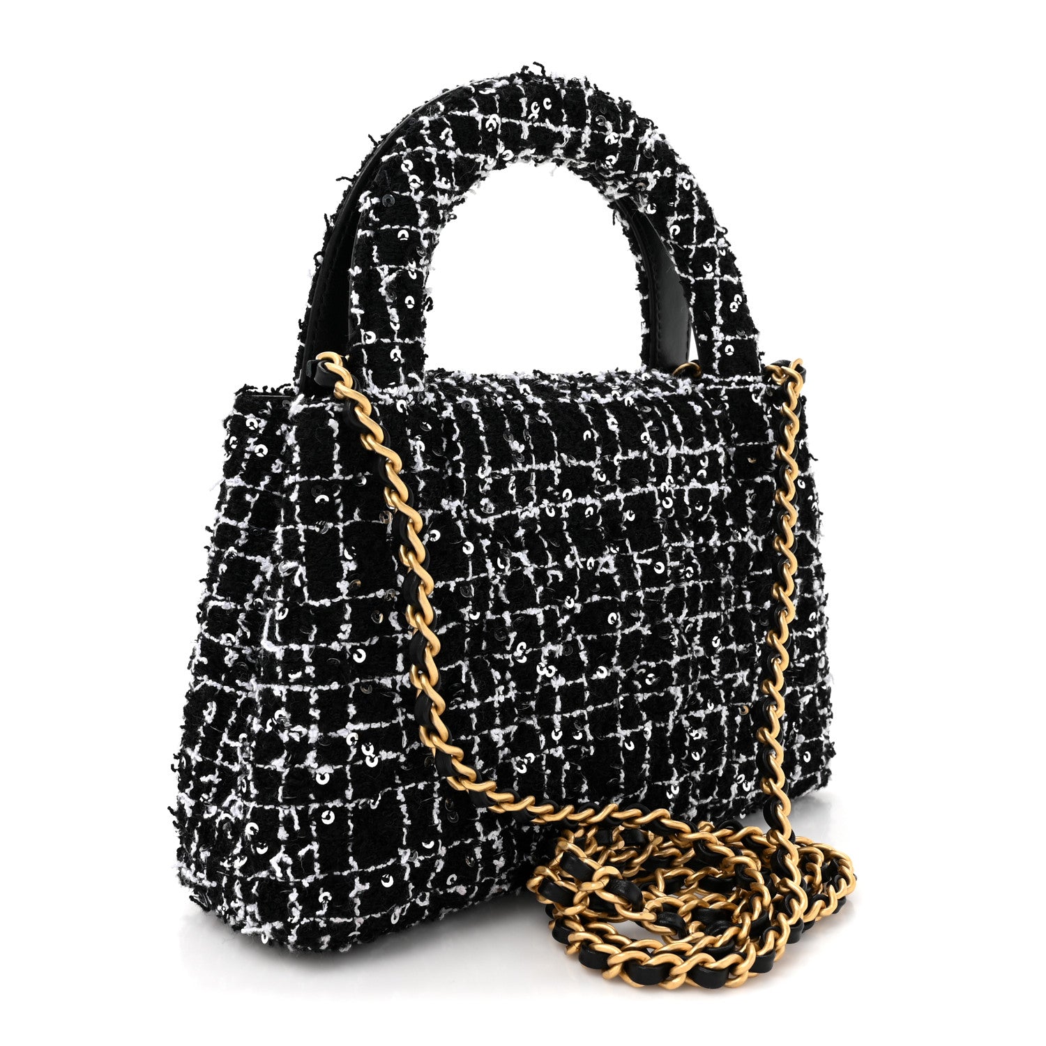 Chanel Tweed Quilted Nano Kelly Shopper Black White 3 of 11