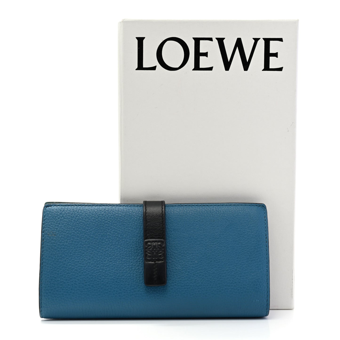 Grained Calfskin Large Vertical Wallet Blue Black