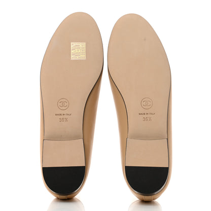 Chanel Lambskin Cap Toe CC Ballerina Flats 36.5 Beige Black 5 of 9