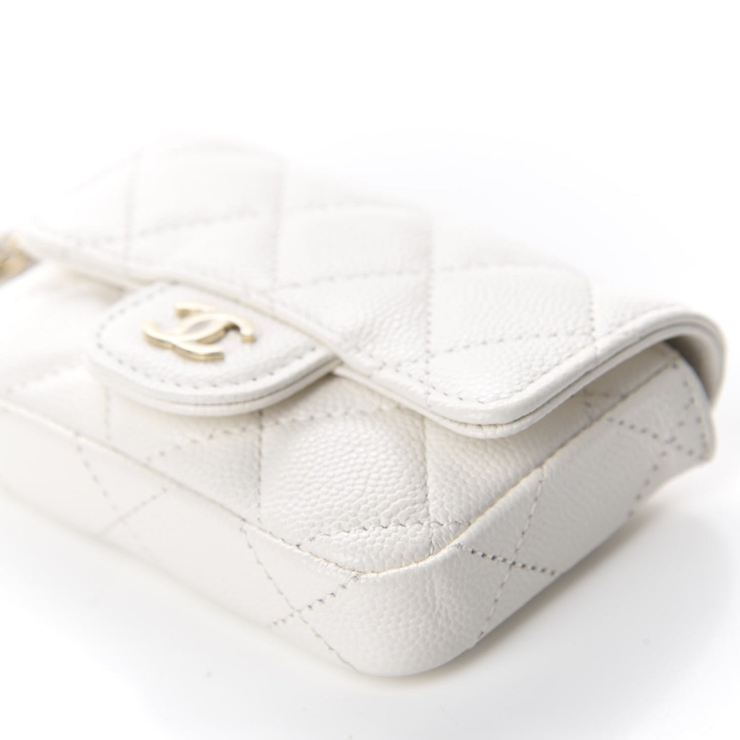 Caviar Quilted Flap Chain Waist Bag White