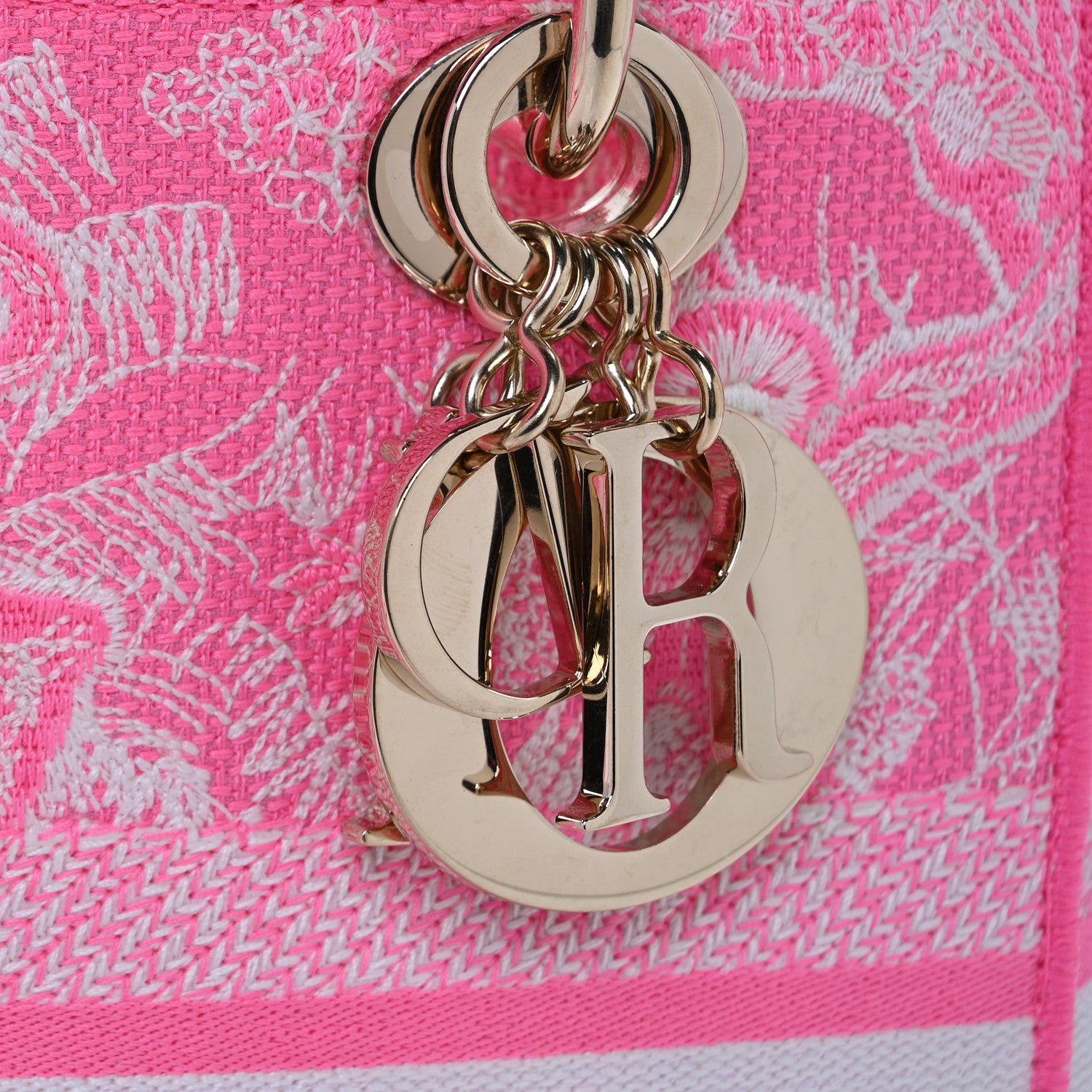 Christian Dior Canvas Toile De Jouy Reverse Embroidered Medium Lady D-Lite Fluorescent Pink 8 of 10