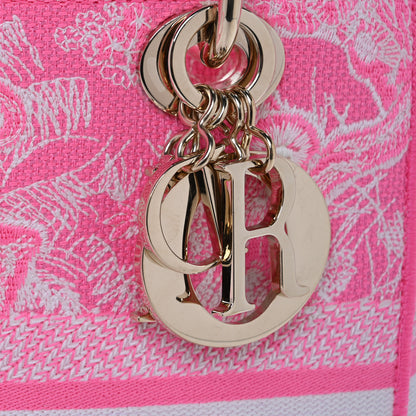 Christian Dior Canvas Toile De Jouy Reverse Embroidered Medium Lady D-Lite Fluorescent Pink 8 of 10