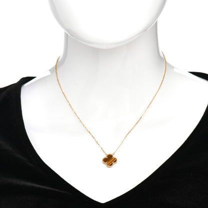 Van Cleef & Arpels 18K Yellow Gold Tiger Eye Vintage Alhambra Pendant Necklace 2 of 5