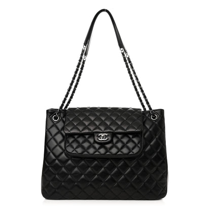 Chanel Lambskin Quilted Front Flap Tote Black 1 of 12