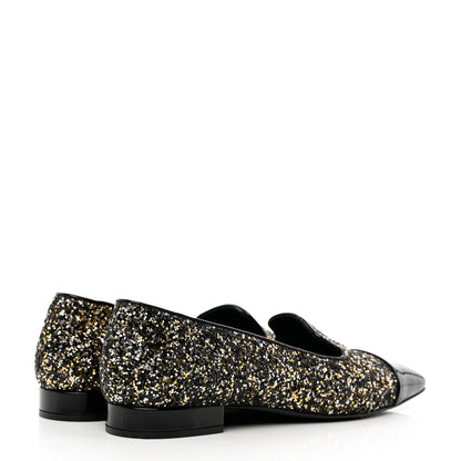 Chanel Glitter Fabric Patent Calfskin Moccasin Loafers 37 Black Bronze 4 of 9