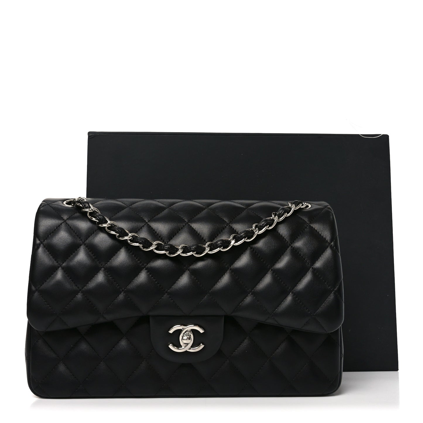 Lambskin Quilted Jumbo Double Flap Black