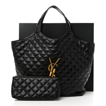 Saint Laurent Lambskin Quilted Maxi Icare Shopping Tote Black 12 of 12