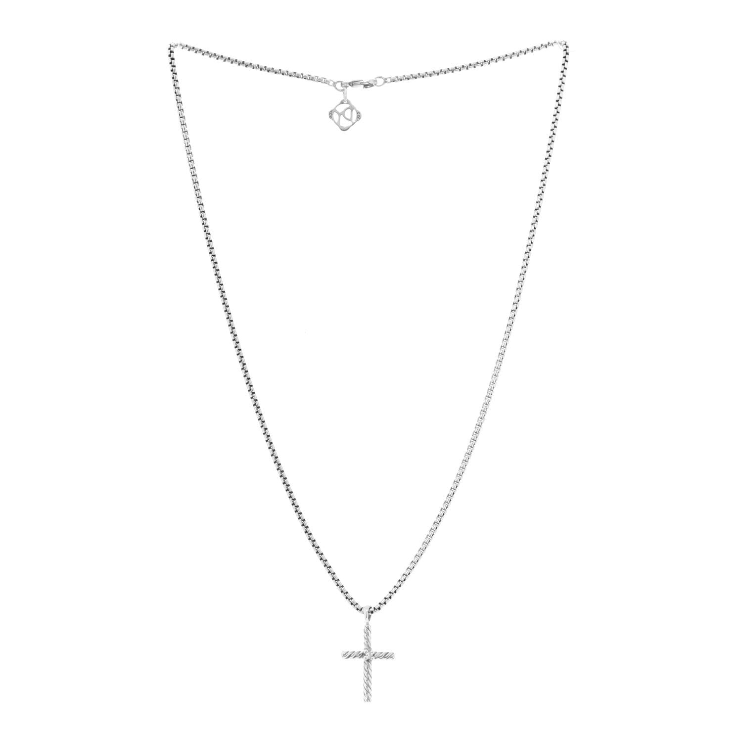 David Yurman Sterling Silver Diamond Cable Classics Cross Necklace 3 of 5