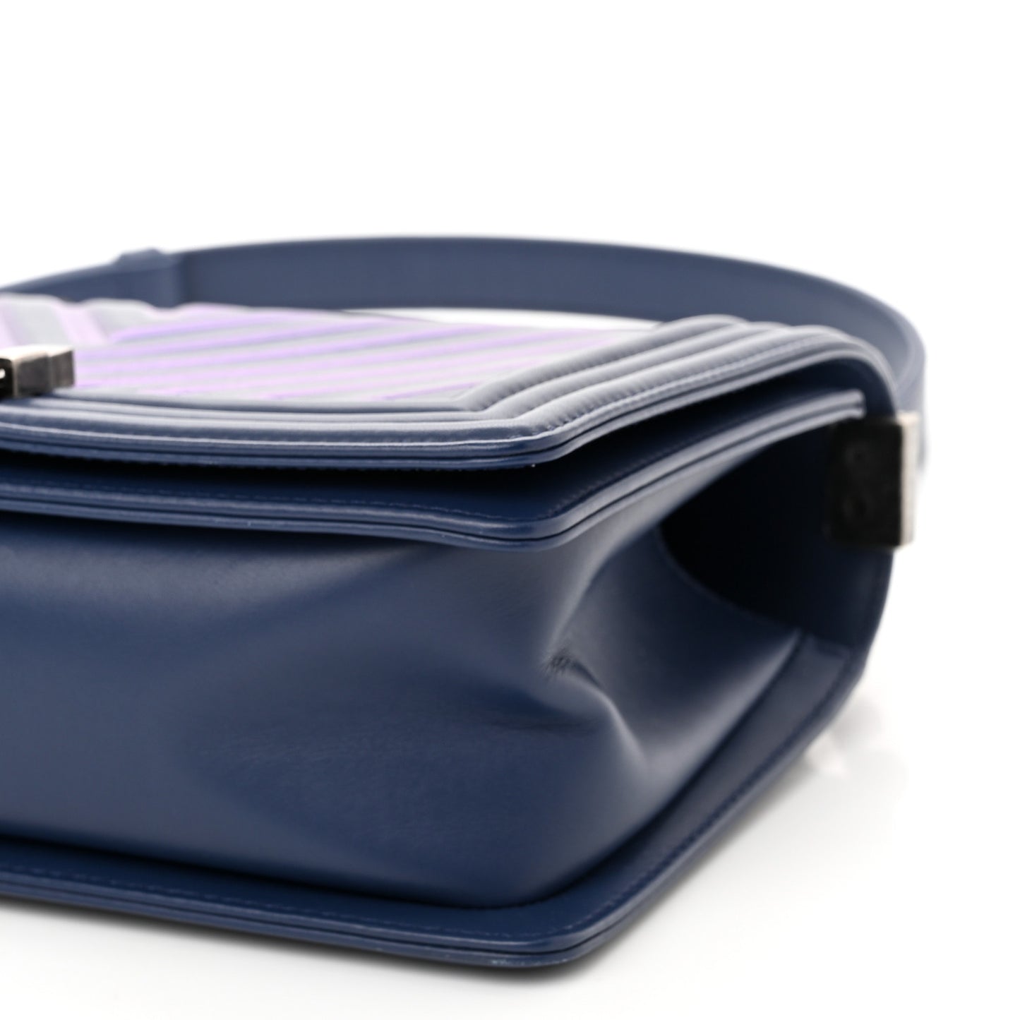 Calfskin Painted Chevron Embossed Medium Boy Flap Navy