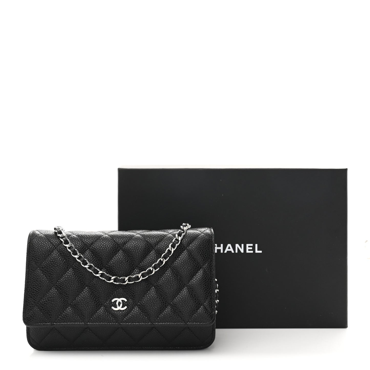Caviar Quilted Wallet on Chain WOC Black
