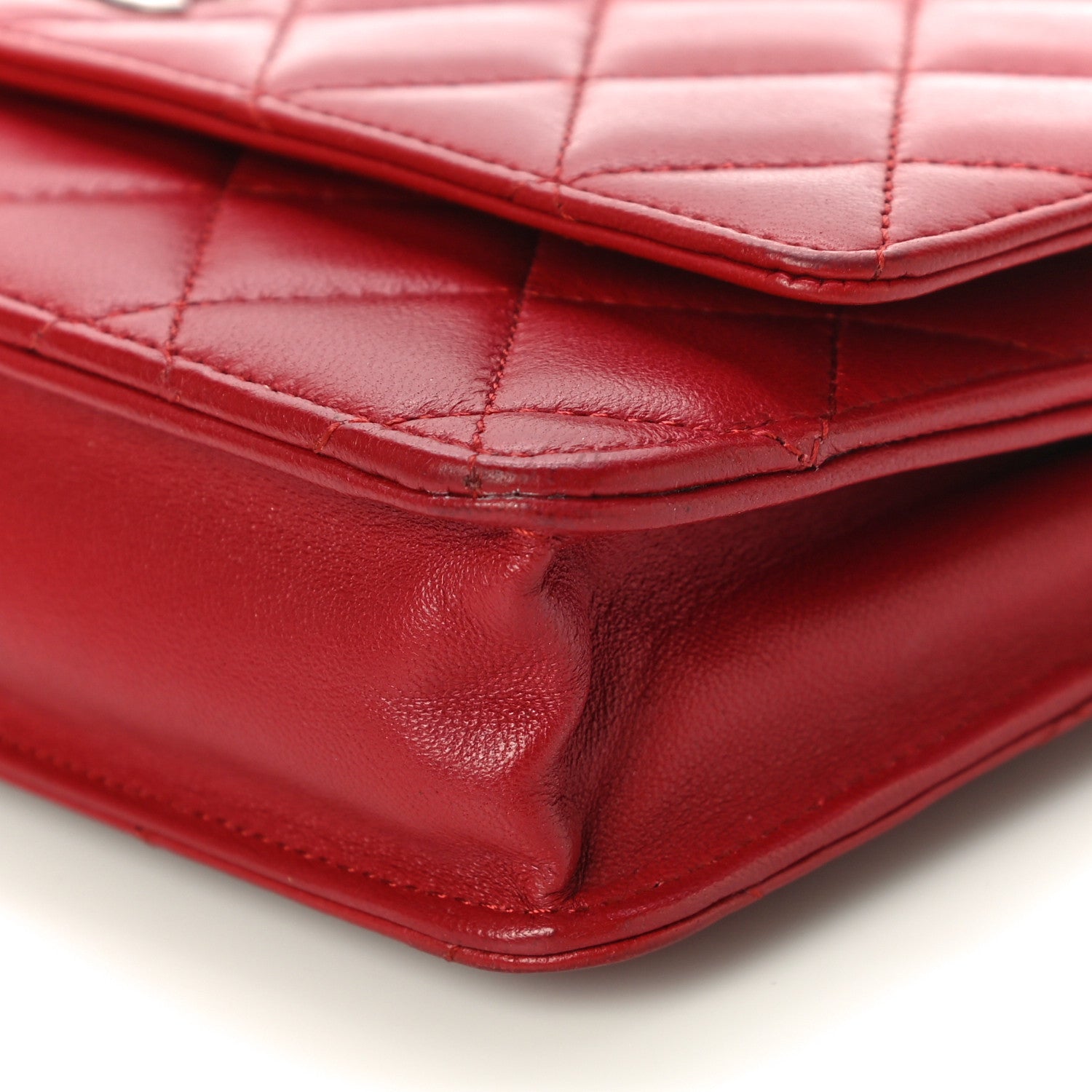 Chanel Lambskin Quilted Wallet On Chain WOC Red 11 of 14